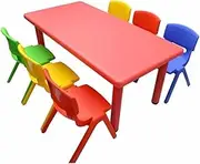 1.2M Kid's Adjustable Rectangle Red Table & 6 Mixed Chairs Set