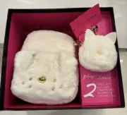NEW Betsey Johnson Faux Fur Dog Backpack / Crossbody Bag & Kitty Cat Ipod Case