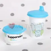 NEW Tupperware Toddler set Bell Tumbler Sippy and Snack Cups Blue Elephant