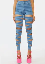 Denim Dripping In Finesse Cutout Skinny Pants