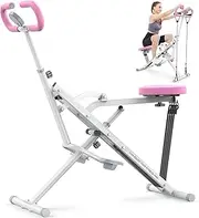 Women Home Squat Trainer with Lcd – Foldable Press-assist Row & Ride Exercise Machine, 4 Bands (4X22lb), 660Lb Max