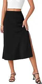 [OPOIPIN] Women's Elegant Satin Silky High Waist Zipper Side Split Slit A Line Midi Skirt