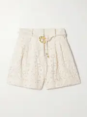 [Zimmermann] Zimmermann - Illuminate Belted Cotton-blend Corded Lace Shorts - Cream - 1 1 Cream