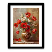 Red Flowers with Vase Framed Art for Dining Room