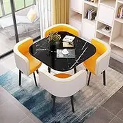 Square Conference Dining Table Set for 4,Reception Conference with PU Leather Seat, Coffee Table with Metal Legs for Space Saving(Yellow)