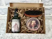 Irish Guy's Facial Hair Gift Set with Mustache Wax Beard Oil and Beard Brush Box