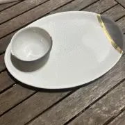 Michael Wainwright Small Chip And Dip Platter And Bowl Decorative Crazing Gray