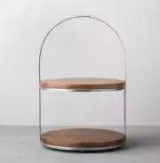NWT - HEARTH & HAND MAGNOLIA Round Two Tier Wood & Galvanized Metal Cake Stand