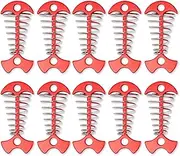 TOBWOLF 10PCS Deck Anchor Pegs, Windproof Aluminium Alloy Fishbone Tent Stakes with Spring Buckle, Portable Wind Rope Anchor, Camping Tent Nail
