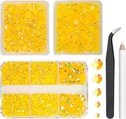 qiipii 3 Boxes 5070PCS Orange Yellow AB Resin Rhinestones for Crafting 2mm 3mm 4mm 5mm 6mm Flatback Jelly Stones Gems Diamonds Crystals Charms for Nails Face Eyes Makeup Tumblers Bottles Mugs Crafts