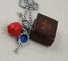 Once Upon A Time Book Necklace - Red Poison Apple, Queen's Keys and Mirror