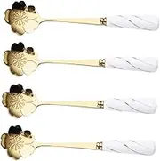 CHICAMPERA 4pcs Elegant Stainless Steel Dessert Spoon with Ceramic Handle for Coffee Cake and Ice Cream Serving Practical and Beautiful Design