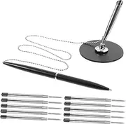 LALAFINA Metal Chain Desktop Signature Pen Rotating Base Writing Pens Office Stationery