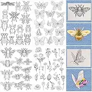 Water Soluble Embroidery Patterns - 4 Sheets Insect Stick and Stitch Embroidery Paper Designs, Butterfly Bee Flower Theme Wash Away Transfer Paper Stabilizers for Hand Sewing Lovers