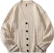 [Generic] Men's V Neck Rib Knit Cardigan Sweater Male Button Up Regular Fit Sweater Men Long Sleeve Casual Cardigan Sweater