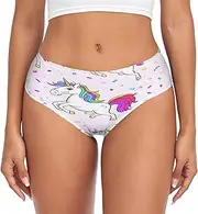 [RPLIFE] Playful Unicorn Pastel Purple Womens Brief, Breathable Underwear Women, Womens Stretch Underwear Briefs, Playful Unicorn Pastel Purple, Medium