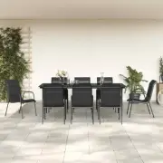 vidaXL 9 Piece Garden Dining Set Black Steel and Textilene