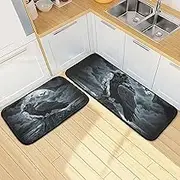 XYMZR Kitchen Mat Black Crow Moon for Floor, 2 Piece, Non Slip Washable Kitchen Rugs for Kitchen & Home Decor, Sink, Bathroom 19.7” x 27.6” + 19.7” + 47.2”