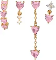 [Yesalna] 18K Gold Pink Heart Stud Earrings Set for Women, Elegant Small Stud Earrings for Multiple Piercings, Trendy Jewelry