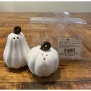 Pumpkin Salt and Pepper Shakers White Thanksgiving Fall Set Of 2 New!