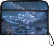 PDZRMY Lanscape Galaxy Snowy Mountains Expanding Filing Folder, 13 Pockets Expandable Document Organizer Folder with Zipper Closure for Home Office A4 Letter Size Paper Document