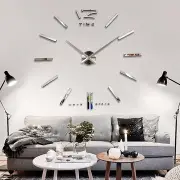 Big Large DIY Frameless Wall Clock Kit 3D Mirror Decoration Silver
