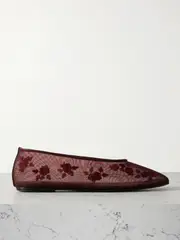 [Magda Butrym] Magda Butrym - Leather-trimmed Embroidered Mesh Ballet Flats - Burgundy - IT40 IT 40 Burgundy