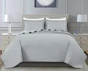 Yuma 3-Piece 100% Cotton Quilt Set Queen Size, Light Gray - Modern Geometric ...