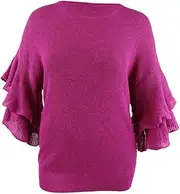 [DKNY] Women's Sweater Pink Size XL Metallic Ruffle-Sleeve Pullover