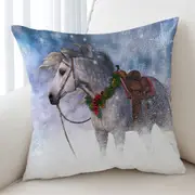 Snowy Christmas with White Horse Cushion Cover