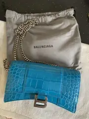 Brand New Balenciega Hourglass Glossy Croc Embossed Leather Wallet On A Chain