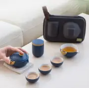 Modern Matte Ceramic Chinese Gaiwan Tea Set Travel Carrier Bag Teapot Tea Cup