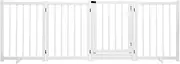 Pet Scene Foldable 4 Panel Pet Playpen for Puppy, Pet Safety Gate Wood Enclosure Security Fence Freestanding Dog Stair Doorway Tall Barrier with Door Indoor