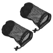 2Pcs 6.7"x 4.3" Nylon Mesh Net Bag Drawstring Pouch for Golf Ball Storage Black