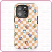 Checkered Flowers (Orange) iPhone Case Tough Pro 13 Max 16 15 14 MagSafe