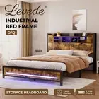 Levede Double Queen Bed Frame Headboard Storage Shelf LED Charging Mattress Base