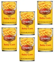 Dynasty Baby Corn - 6 Pack, 15 Oz Cans - Premium Cut, Ready to Eat - Low-Calorie