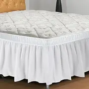 Elastic Ruffled Bed Skirt, Anti Slip Basic Microfiber Bed Skirt, Queen/King Size 100% Microfiber Bed Wrapped Skirt for Bedroom, Hotel (Queen)