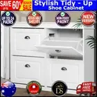 Scandi Shoe Cabinet 24 Shoes Storage Rack Organiser Wooden Shelf Drawer Cupboard