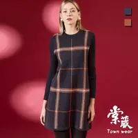 在飛比找momo購物網優惠-【TOWN’WEAR 棠葳】簡約方格拼接螺紋袖長版針織衫 2