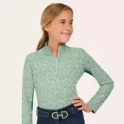 R.J. Classics Girl's Libby Jr. 1/4 Zip Schooling Top | Green Paddock Play
