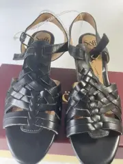 SOFFT Strappy Black Slingback Leather Wedge Sandals Size Women 9.5 Petula New