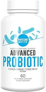 Portions Master Probiotics for Women, Adults, Probiotics for Men, Shelf Stable Probiotic Supplement 5.75 Billion CFU Organic Prebiotic, Acidophilus Prebiotic; 5.75 Billion CFU/ 60 Servings