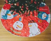 48” Christmas Tree Skirt - Holiday Party Indoor Decorations Merry Snowmen Red