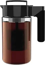 Takeya Glass Cold Brew Coffee Maker for Iced Coffee, Airtight Pitcher, Premium Quality, 1 Quart, Black Lid and Handle