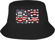 [HVTTIOR] American Flag Stars Stripes Print Stylish Fisherman Hat Lightweight Breathable Bucket Hats Sun Protection Outdoor Cap Black, Black, One Size