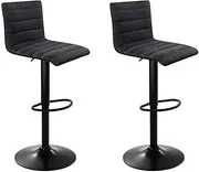 Artiss Bar Stools Stool Set of 2 Adjustable Kitchen Swivel Counter Barstools Dining Chair Chairs Linen Fabric Black in 58-78cm Seat Height Floor for Home Bar Dining Room Cafe Outdoor Indoor
