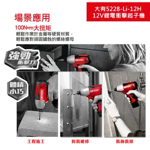 DEVON大有【12V充電衝擊起子機 5228-Li-12H】電動起子 螺絲 工具機 電鑽 衝擊鑽