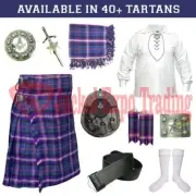 Scottish Highland Traditional Handmade Men's 8 YARD TARTAN KILT and accessories