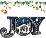 Wooden Joy Sign Christmas - Rustic Words Decor - Letters JOY Ornaments Christmas Decor Ornament Crafts for Thanksgiving Fall Autumn